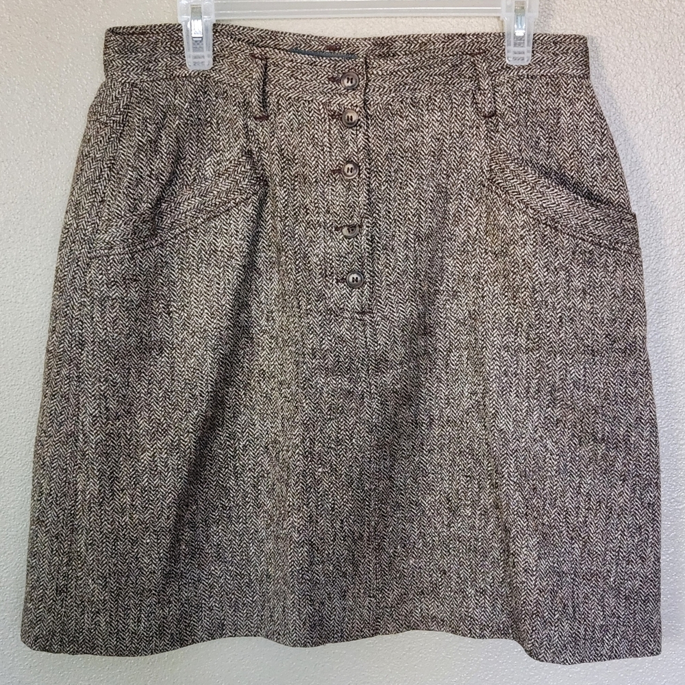 Liz Claiborne 14 Brown and Ivory Tweed A-Line Skirt